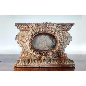 Grand Présentoir/Reliquaire LXIV en bois sculpté et peint d'époque XVIIème