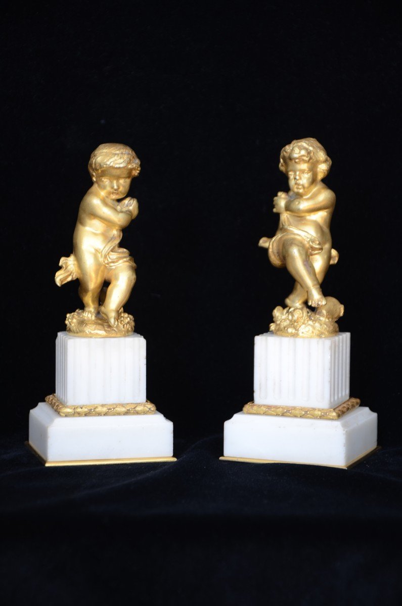 Paire de putti en bronze doré d'époque Napoléon III.