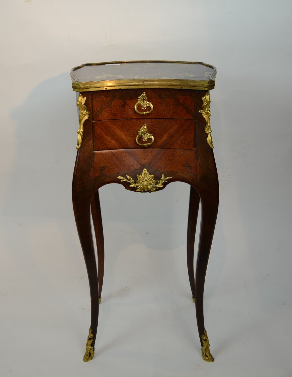 Bedside Table In Louis XV Style Marquetry From The Napoleon III Period.-photo-7
