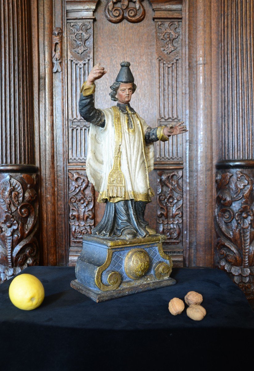 Saint prêtre. Bois sculpté. Epoque Louis XIV.-photo-3