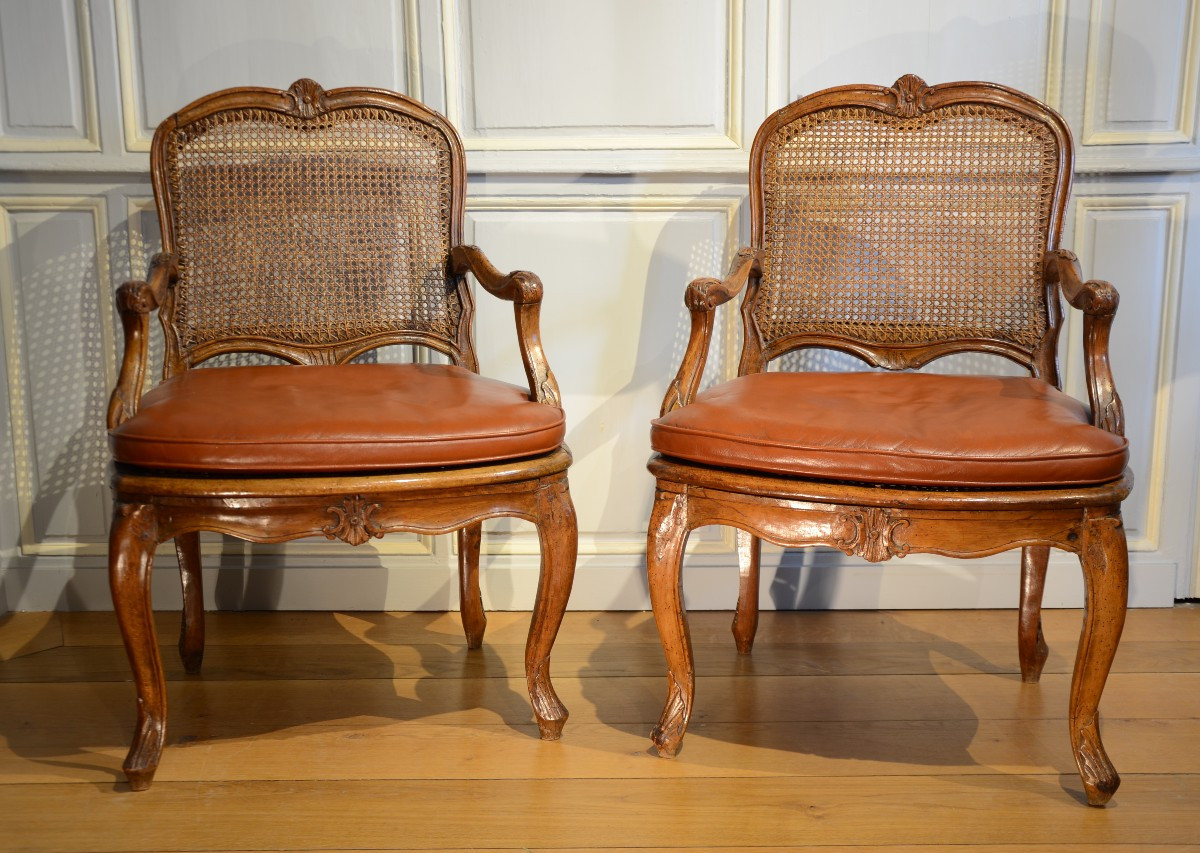 Pair Of Flat-backed Armchairs. First Half Of The Eighteenth Century.