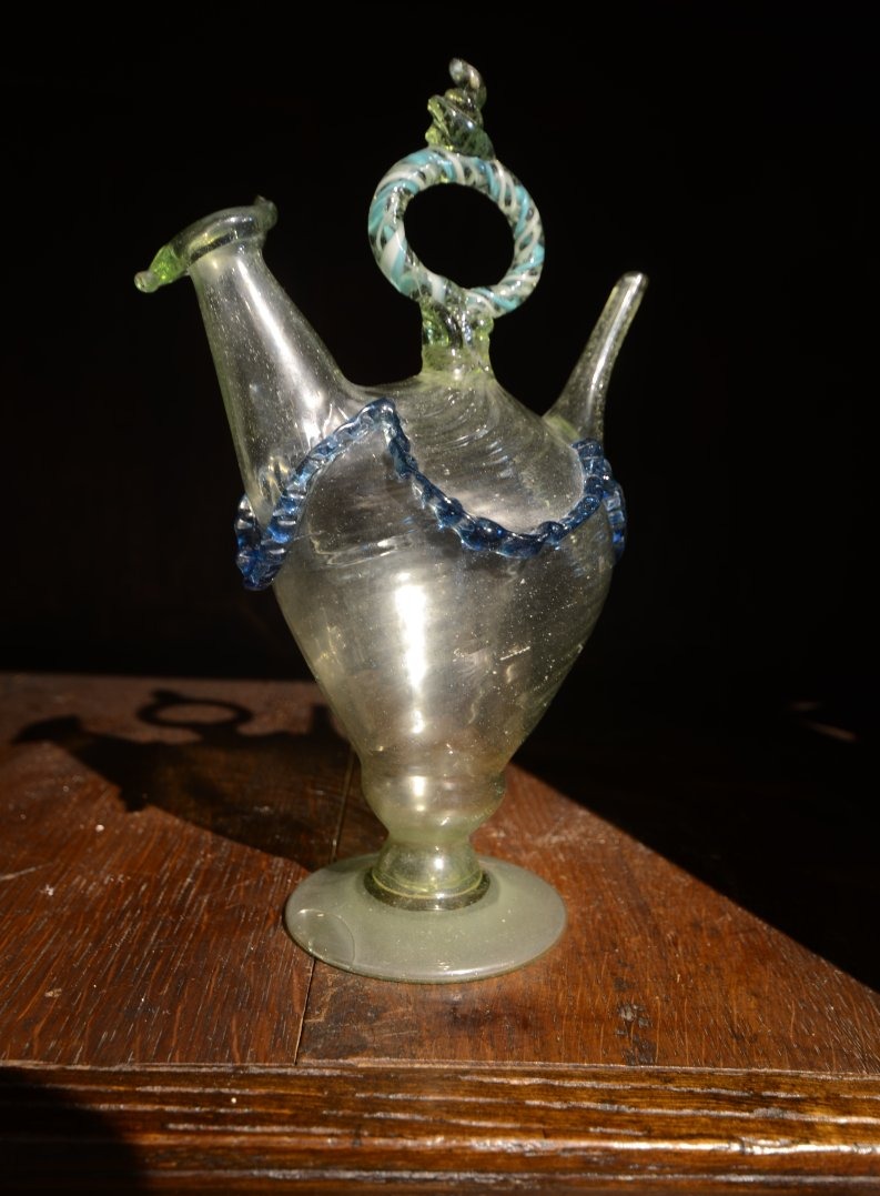 Hand-blown And Pinched Glass Holy Water Jug. Eighteenth Century.-photo-3