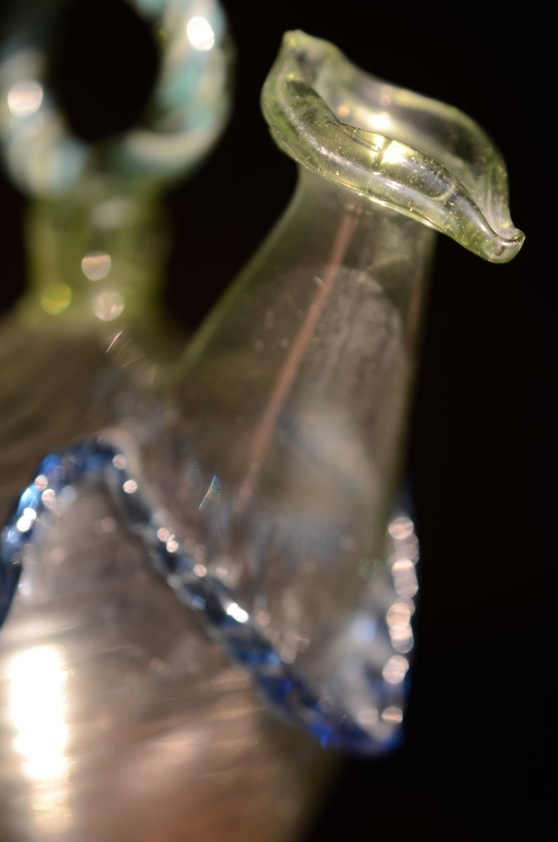 Hand-blown And Pinched Glass Holy Water Jug. Eighteenth Century.-photo-2