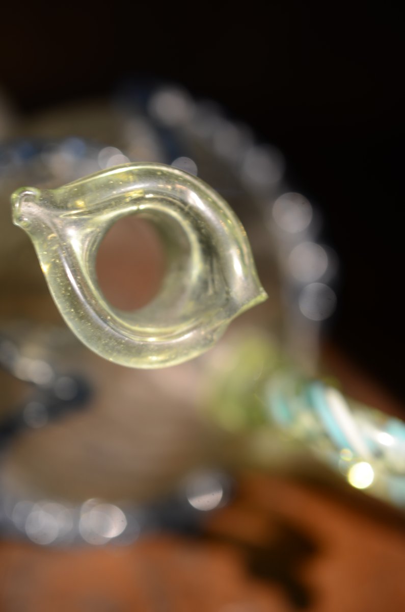 Hand-blown And Pinched Glass Holy Water Jug. Eighteenth Century.-photo-6