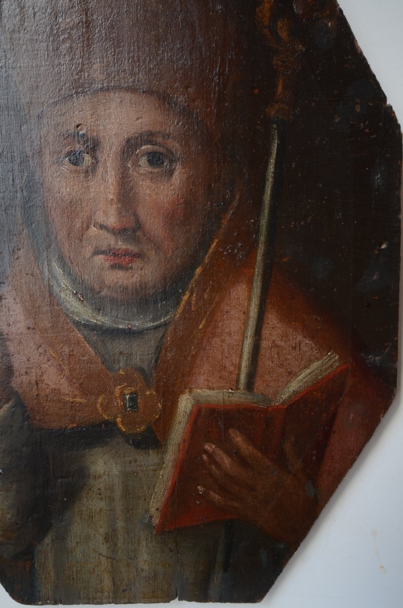 Saint Évêque bénissant.Fin du dix-septième siècle.-photo-1