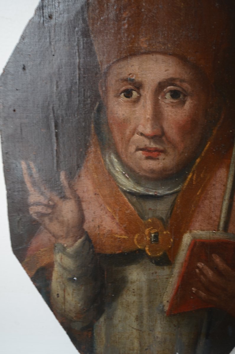 Saint Évêque bénissant.Fin du dix-septième siècle.-photo-2