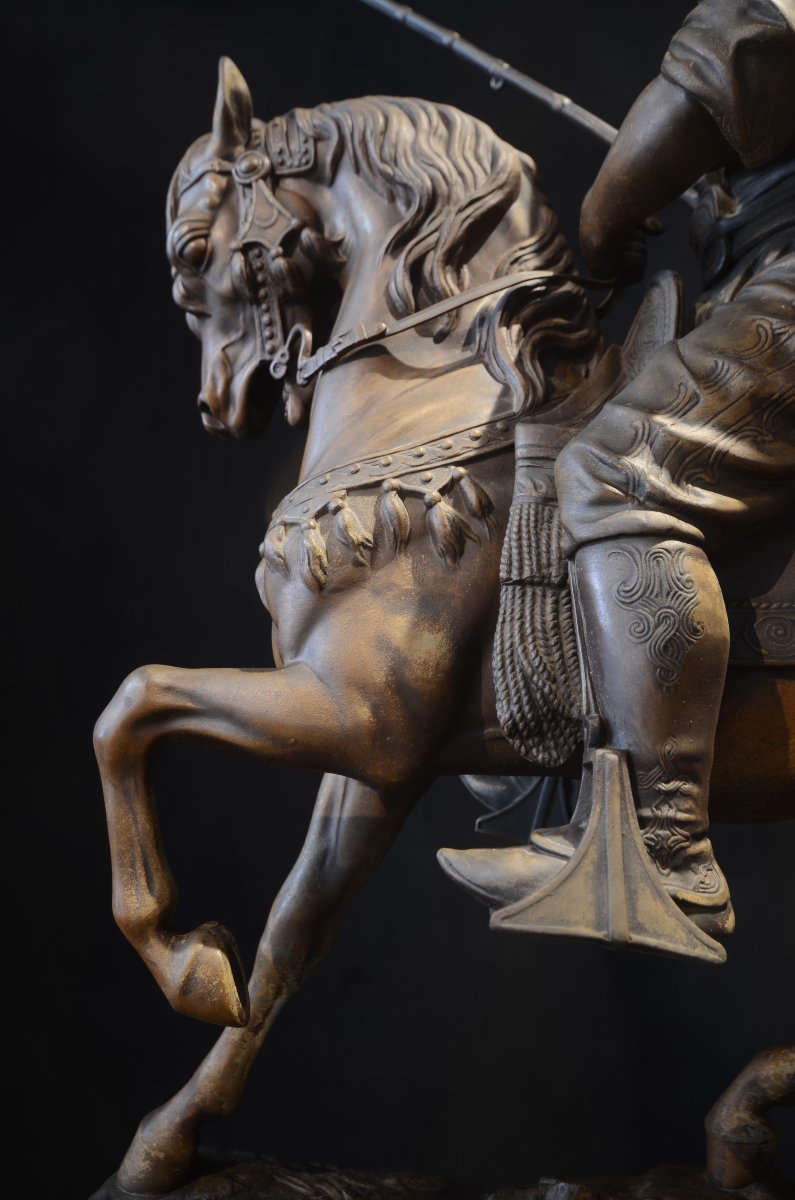 Emile-Coriolan-Hippolyte Guillemin et Alfred Barye: Cavalier arabe. Dix-neuvième siècle.-photo-1