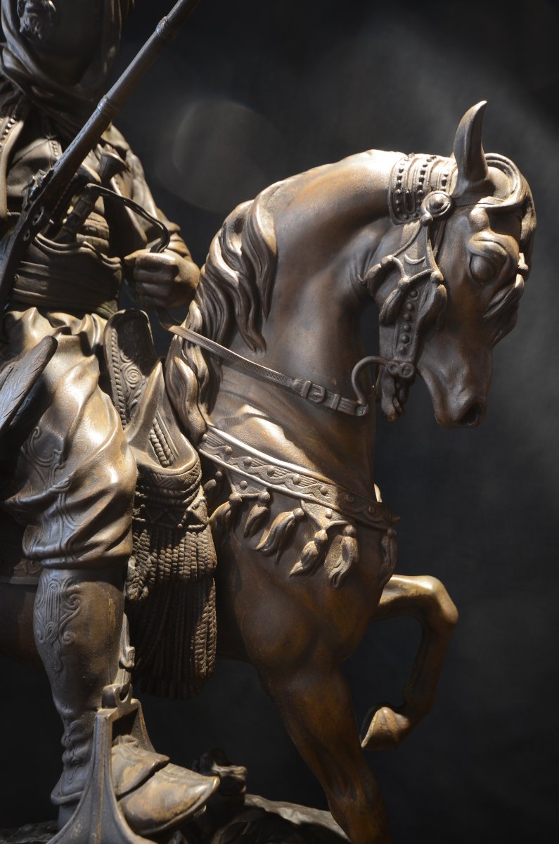 Emile-Coriolan-Hippolyte Guillemin et Alfred Barye: Cavalier arabe. Dix-neuvième siècle.-photo-5