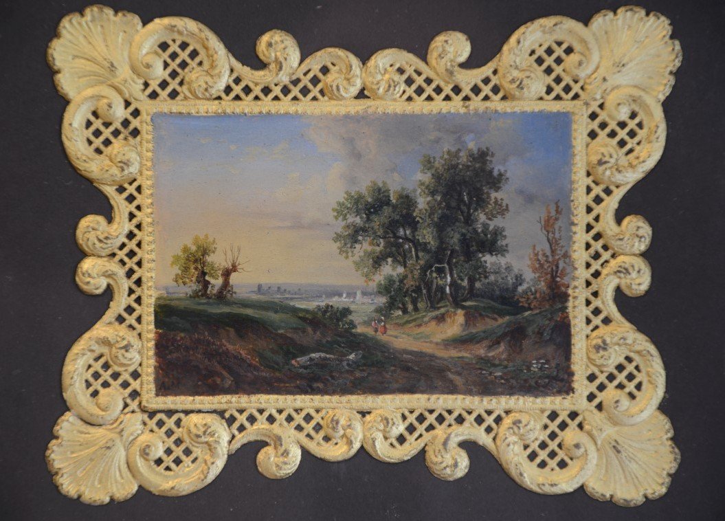 Paysage miniature sur papier. Dix-neuvième siècle.