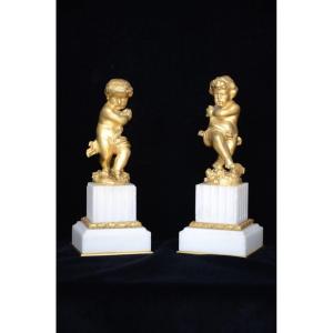 Pair Of Gilt Bronze Putti From The Napoleon III Period.