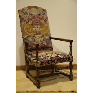 Fauteuil à haut dossier d'époque Louis XIV.