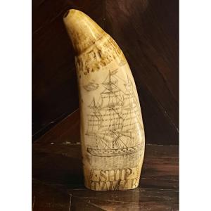 Scrimshaw en ivoire de cachalot. Dix neuvième siècle.