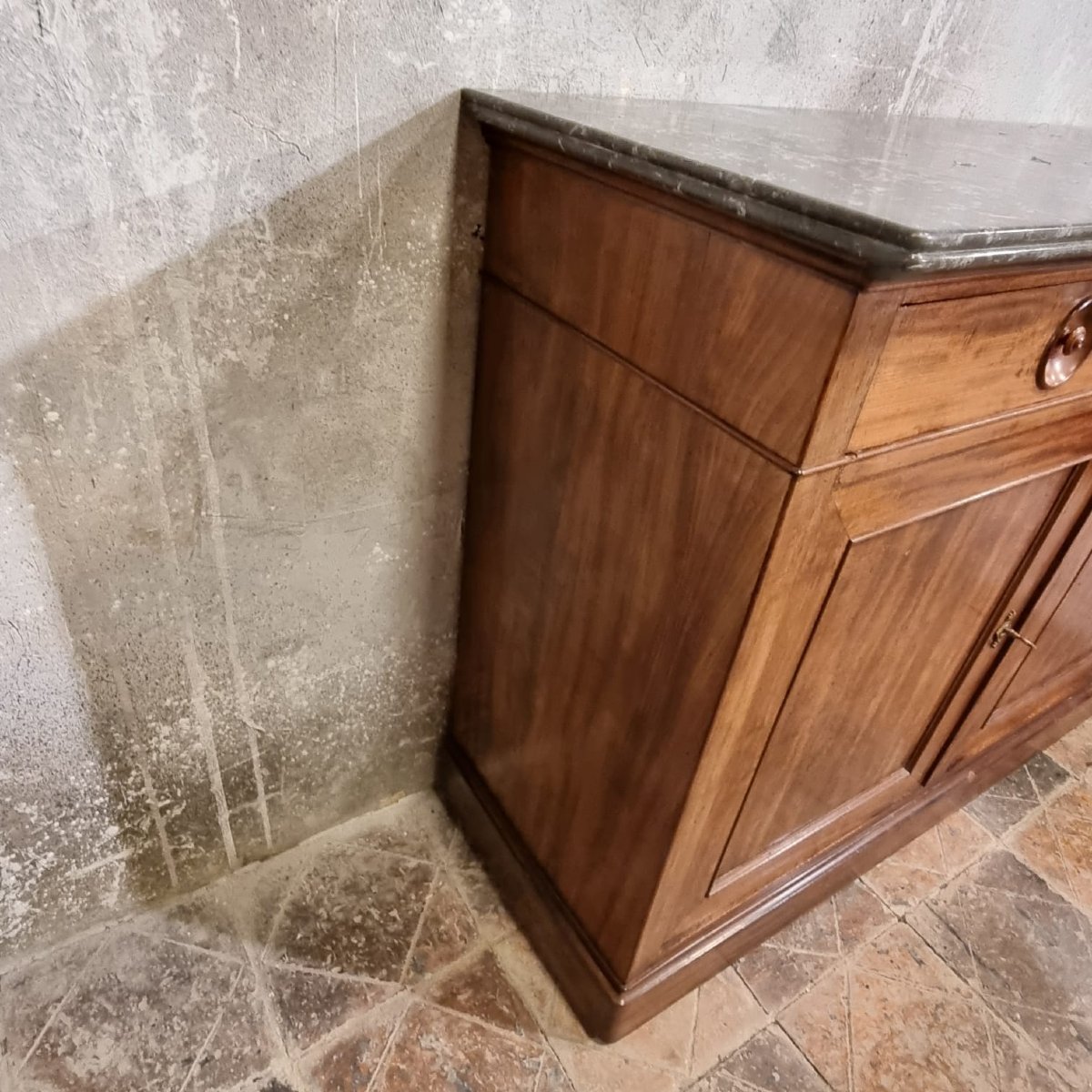 19th Century Sideboard With Three Doors, Mahogany And Mahogany Veneer-photo-3
