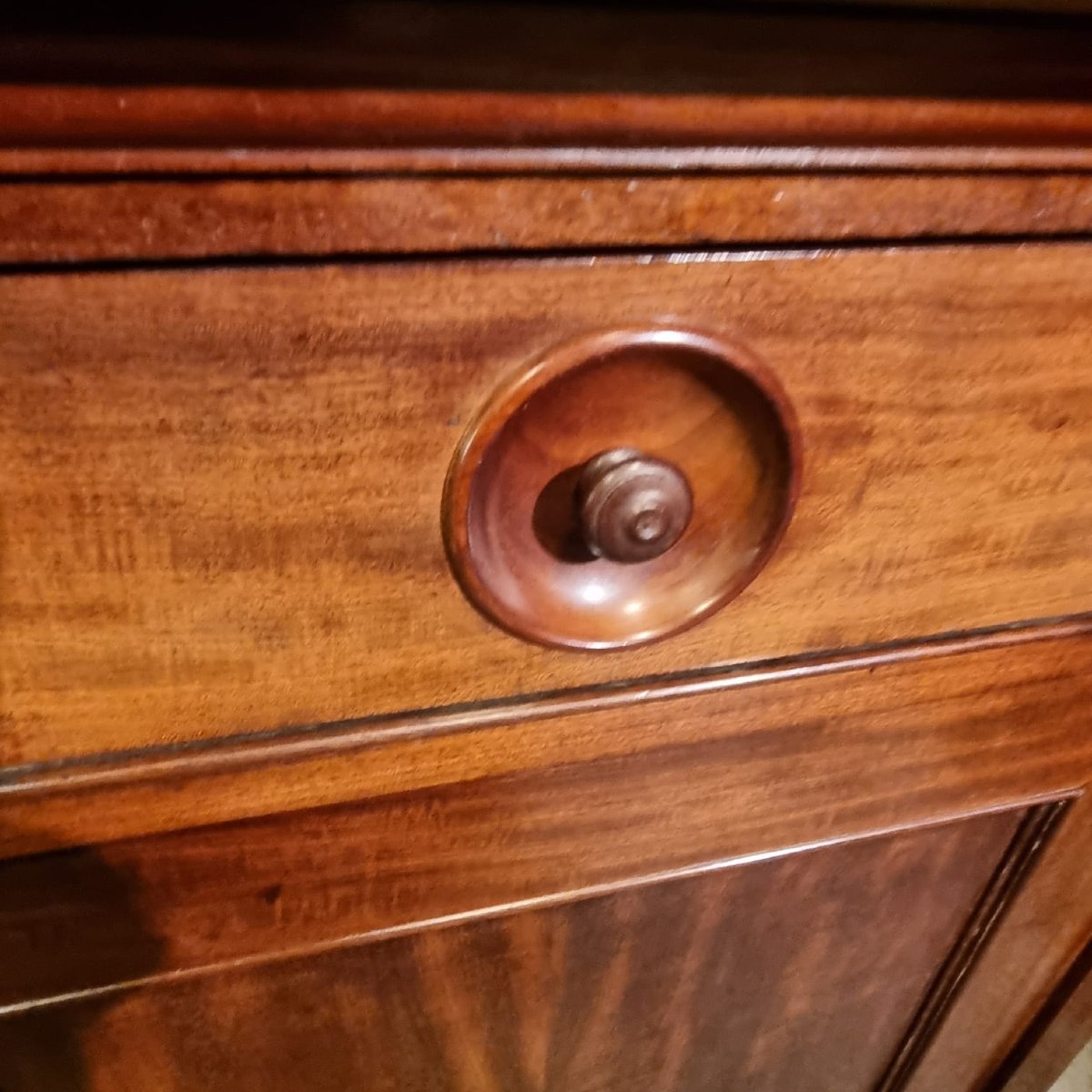 19th Century Sideboard With Three Doors, Mahogany And Mahogany Veneer-photo-2