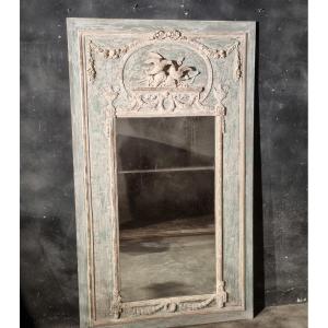Important Louis XVI Style Boiserie Trumeau In Carved And Patinated Wood