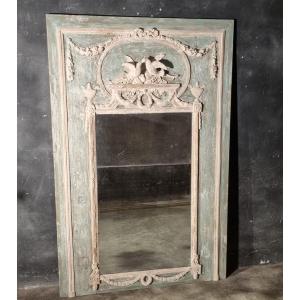 Important Louis XVI Style Boiserie Trumeau In Carved And Patinated Wood