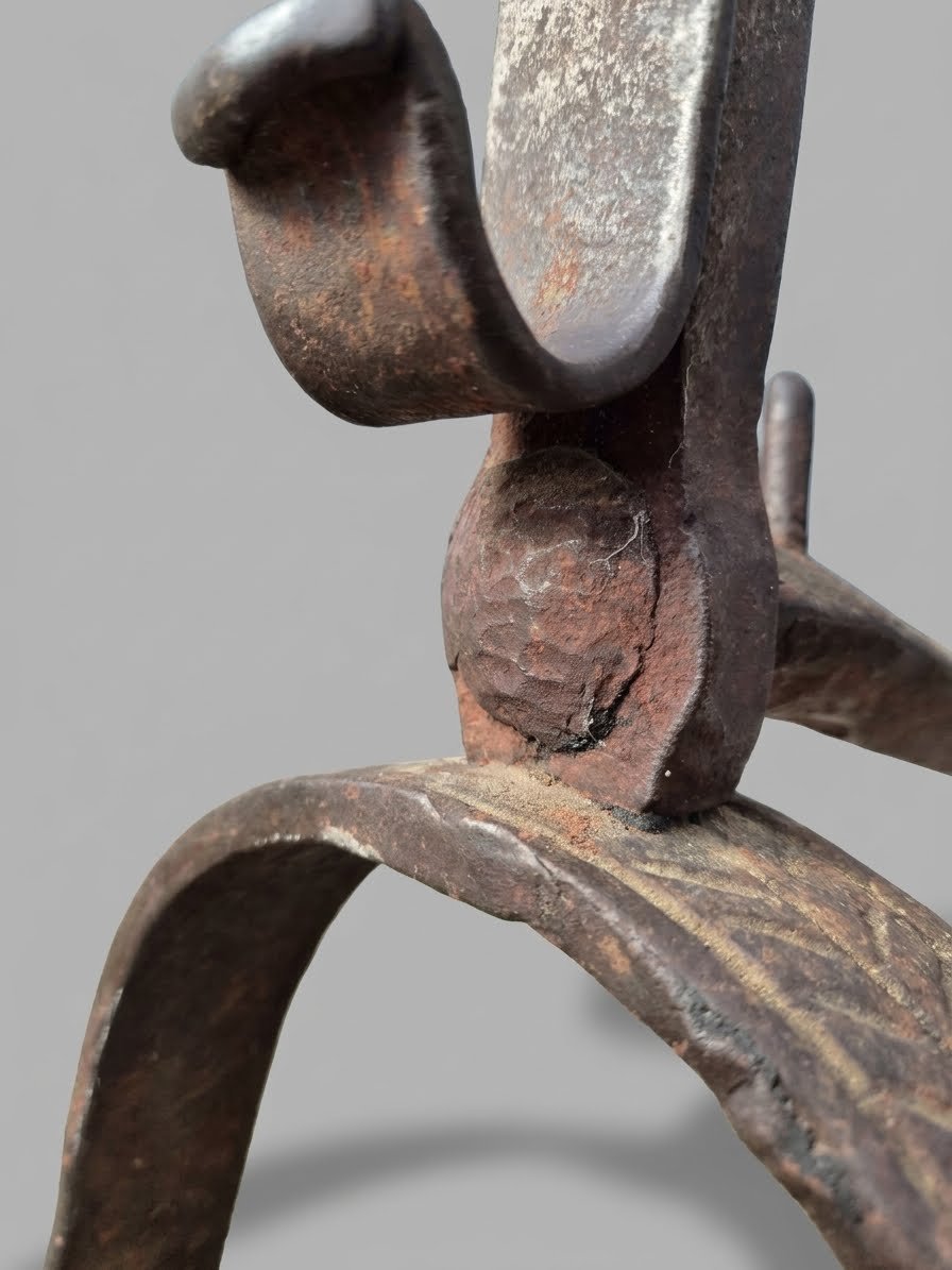 Large Pair Of Wrought-iron Andirons From The Early 17th Century, Dated 1612-photo-3