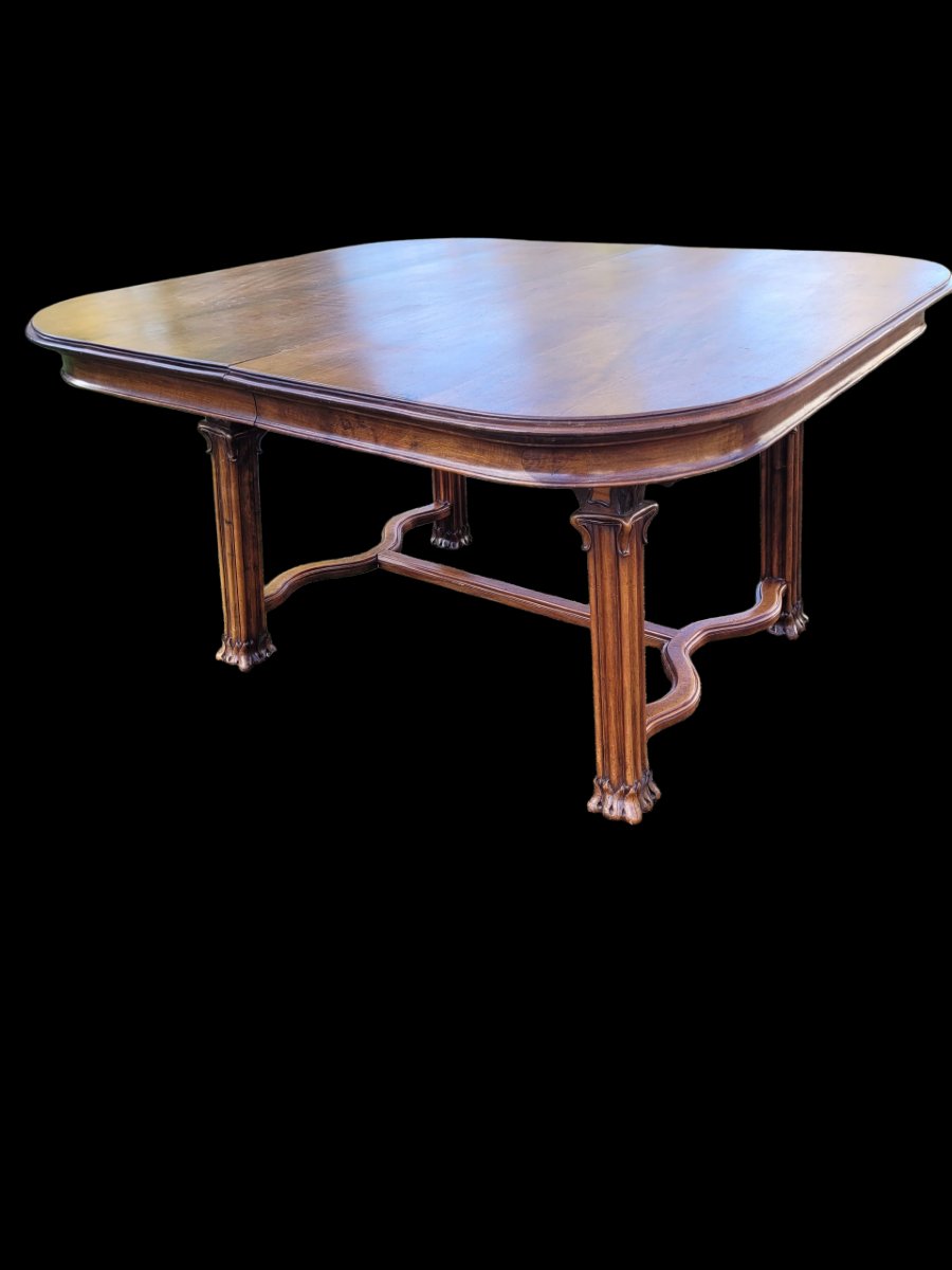 Large Art Nouveau Dining Table In Walnut – Up To 3.90 M (5 Extension Leaves)-photo-2