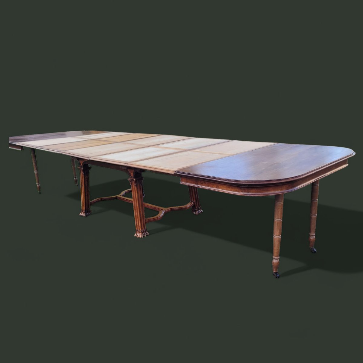 Large Art Nouveau Dining Table In Walnut – Up To 3.90 M (5 Extension Leaves)-photo-3