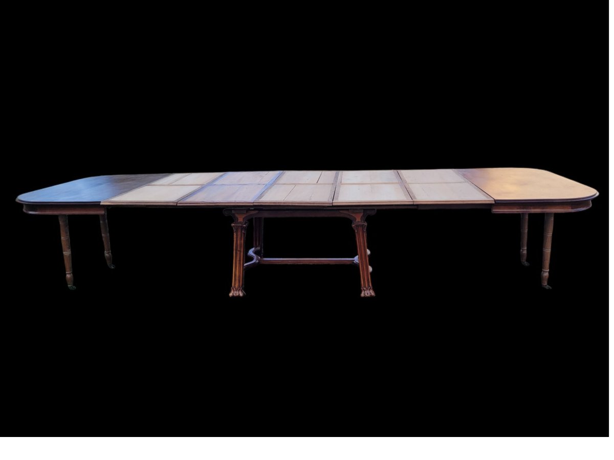 Large Art Nouveau Dining Table In Walnut – Up To 3.90 M (5 Extension Leaves)-photo-4