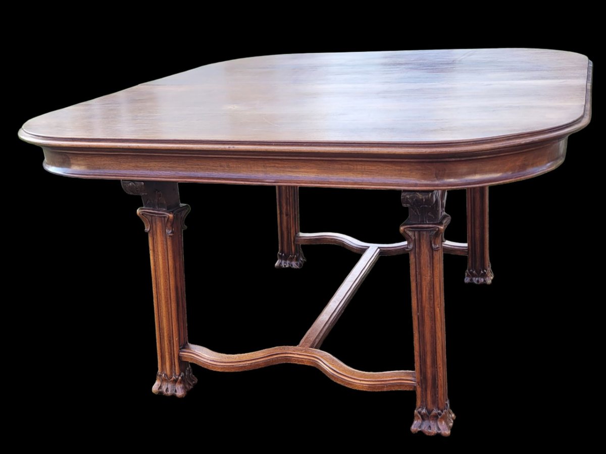 Large Art Nouveau Dining Table In Walnut – Up To 3.90 M (5 Extension Leaves)
