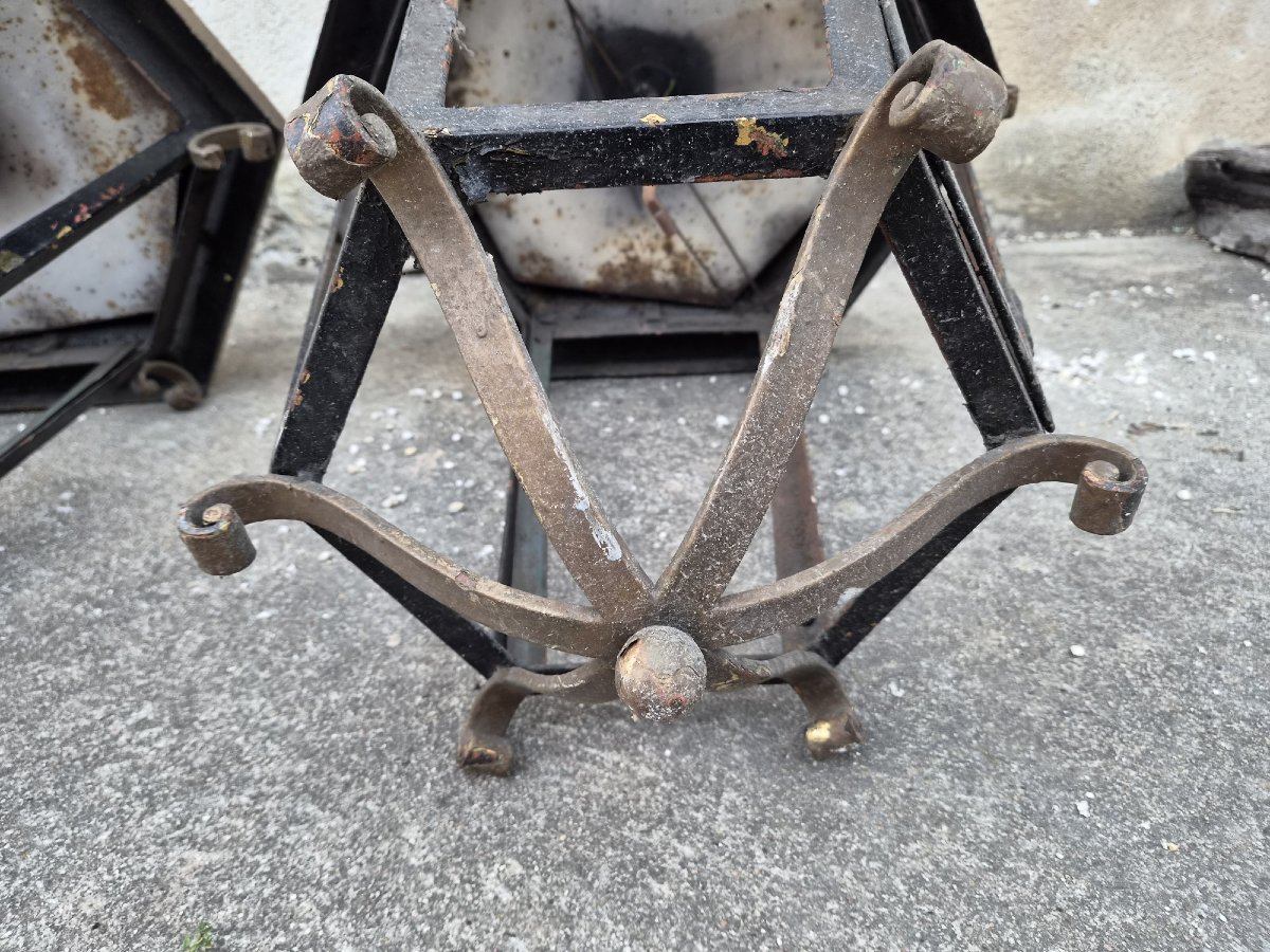 Important Pair Of Large Riveted Iron Castle Lanterns – Circa 1900-photo-1