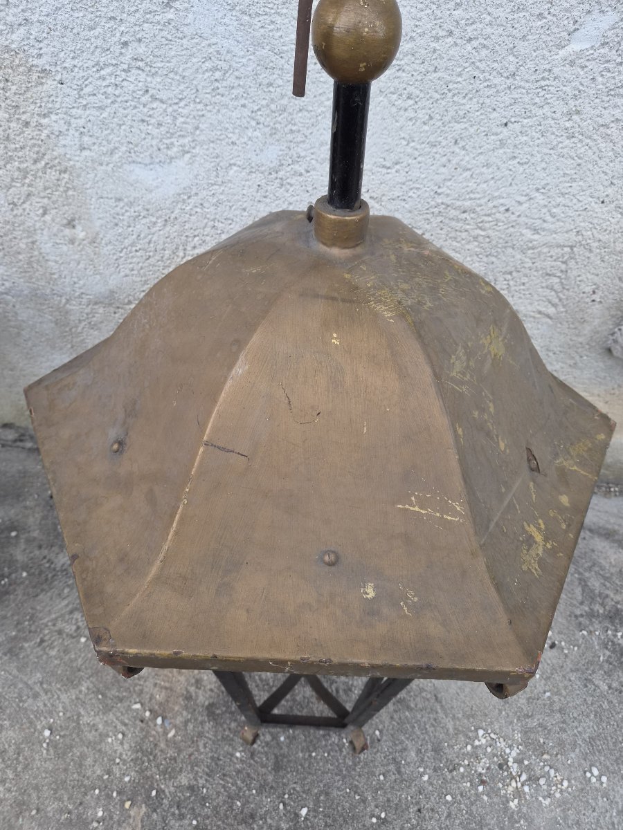 Important Pair Of Large Riveted Iron Castle Lanterns – Circa 1900-photo-3