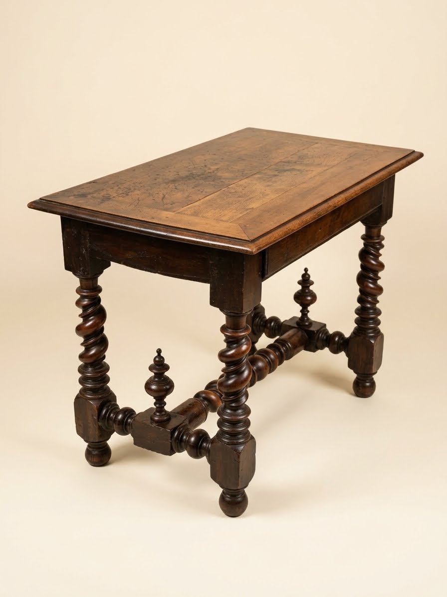 Table de milieu ou Bureau Louis XIII en Noyer Massif – XVIIIe siècle-photo-3