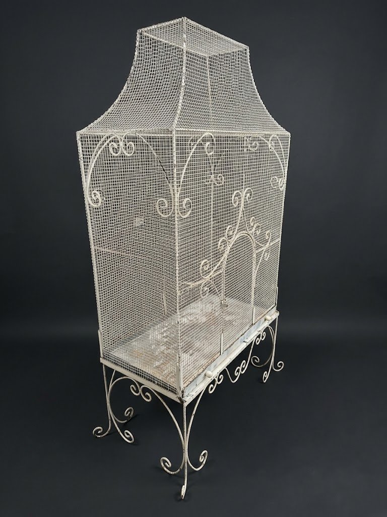 Grande volière ancienne / Cage sur pied style Belle Époque-photo-2