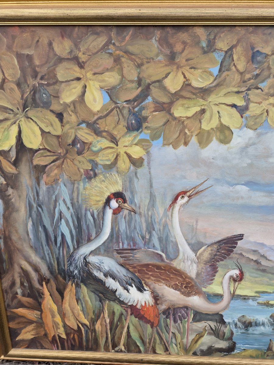  Panoramic Panel Depicting Wading Birds By Ermes d'Odorico, 1955 – 178 Cm -photo-2