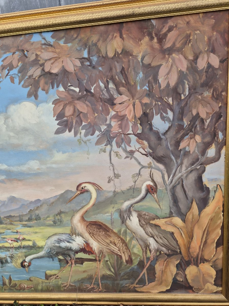  Panoramic Panel Depicting Wading Birds By Ermes d'Odorico, 1955 – 178 Cm -photo-4