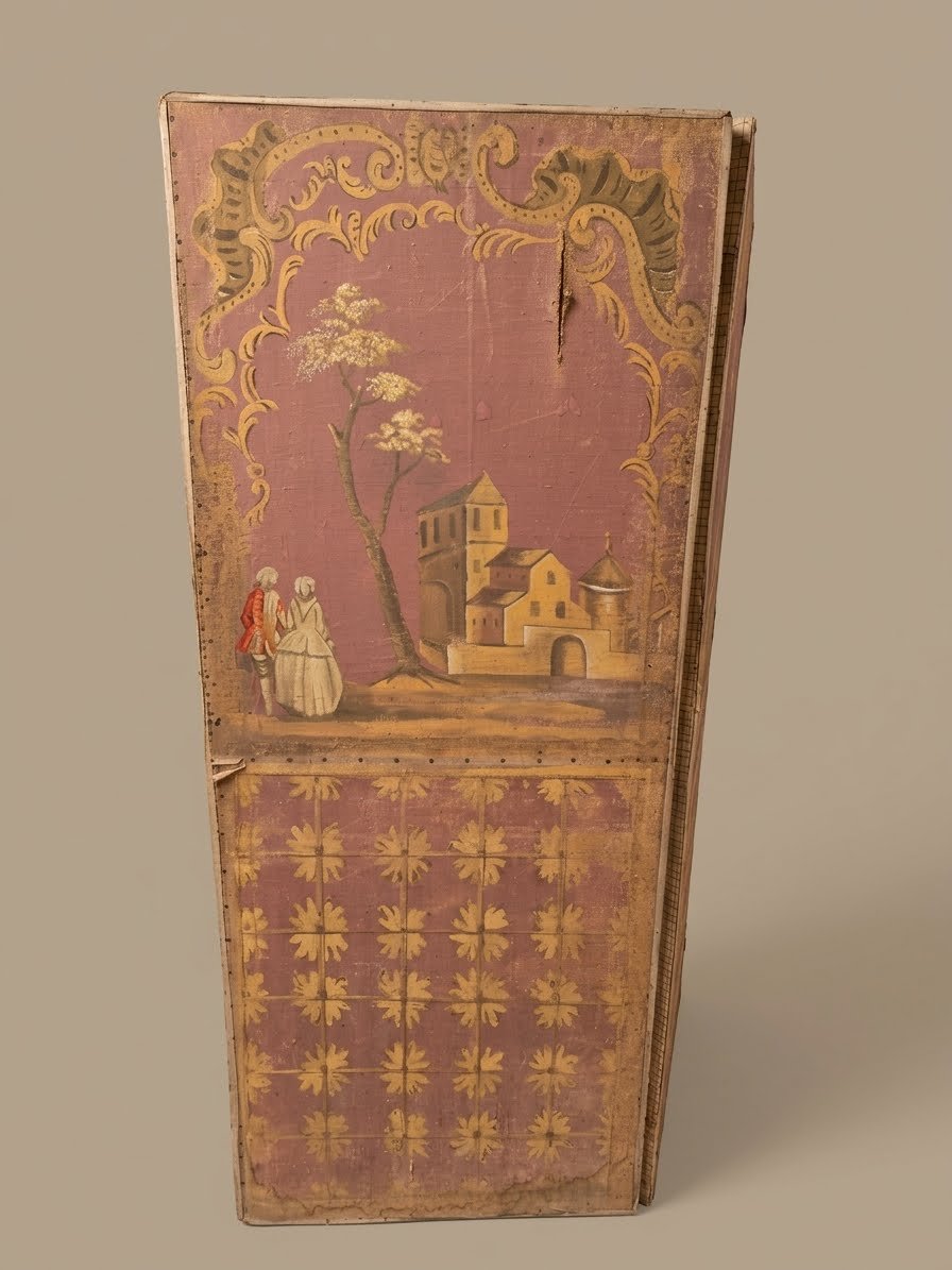 Rare Paravent à 3 feuilles en toile peinte – Époque Louis XV (XVIIIe siècl-photo-2