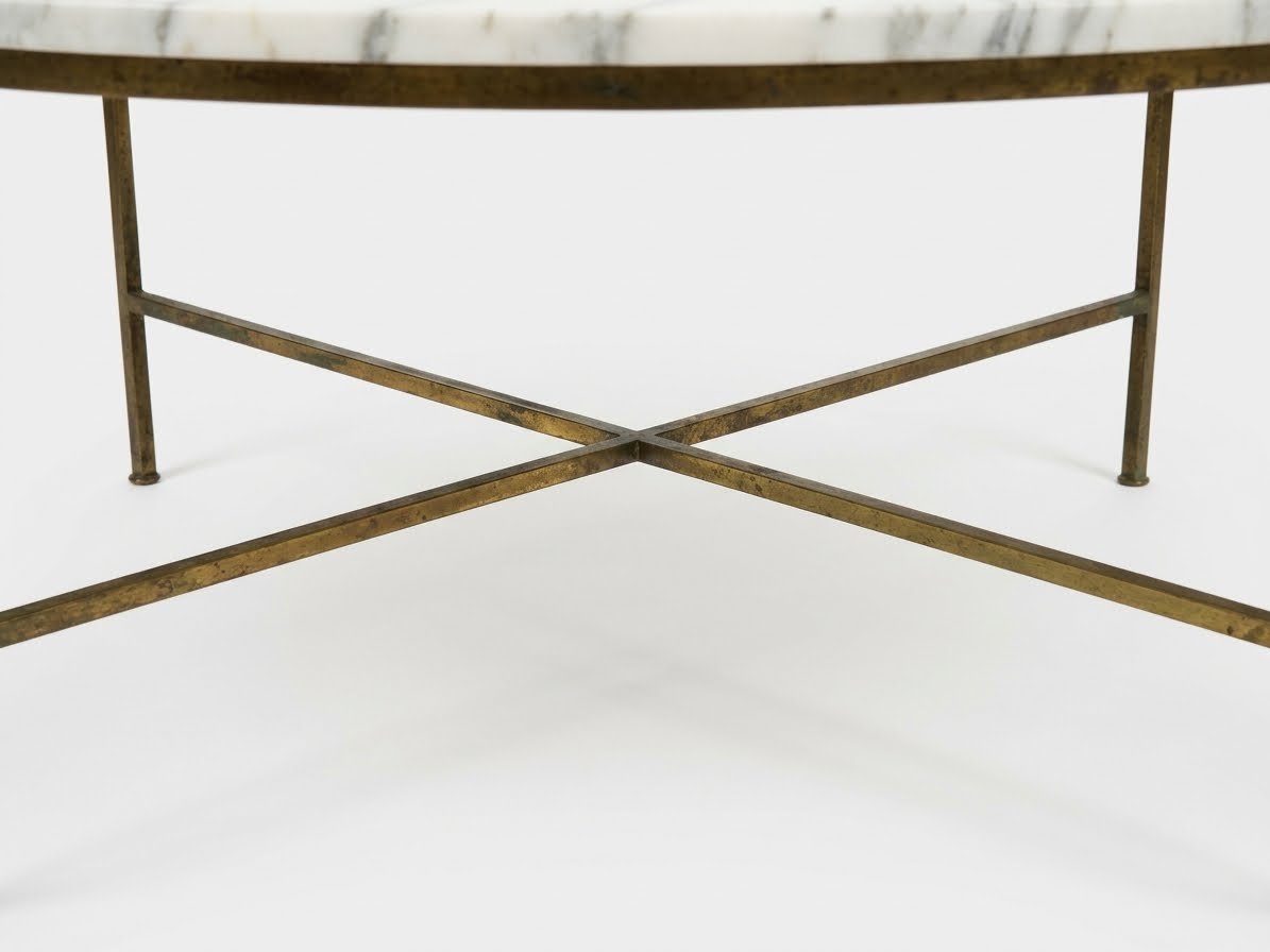 Round Coffee Table In Carrara Marble And Brass By Paul Mccobb For Directional, Circa 1955-photo-2