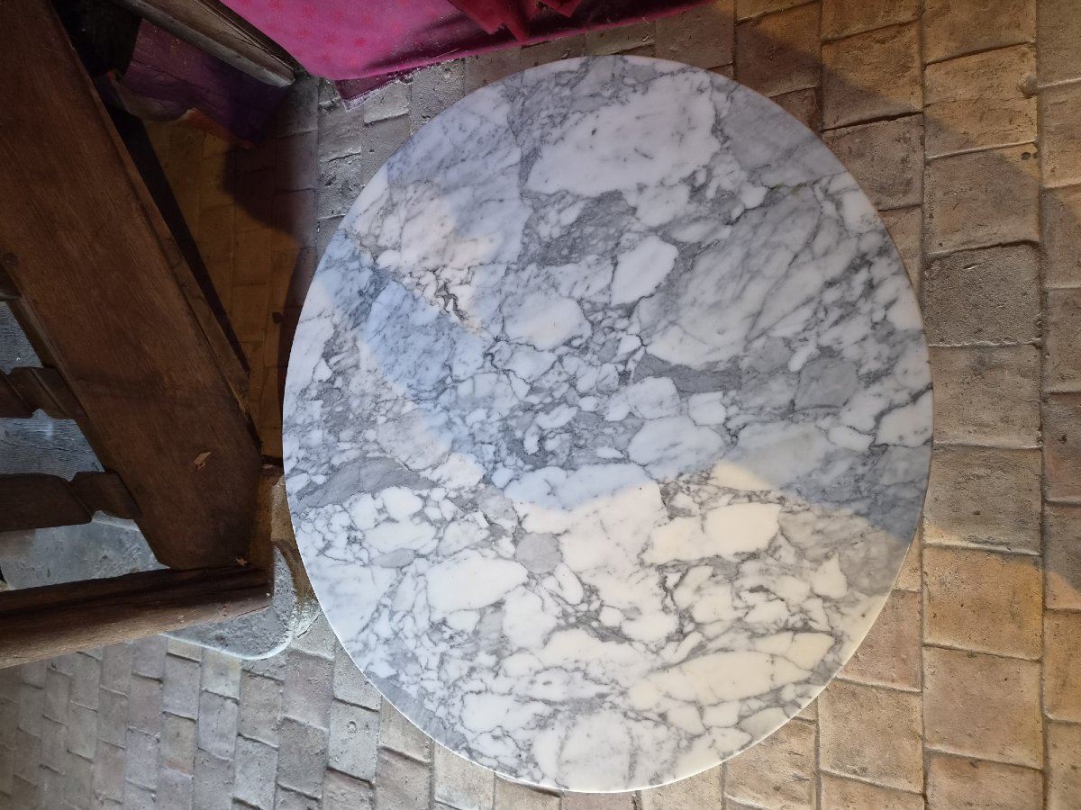 Round Coffee Table In Carrara Marble And Brass By Paul Mccobb For Directional, Circa 1955-photo-3