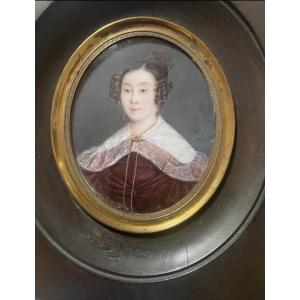 Signed Miniature Portrait By Valentin-louis Doutreleau, 1834, 19th Century