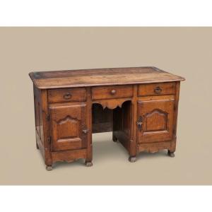 Louis XIV-style Period Desk With Coffered Panels In Walnut