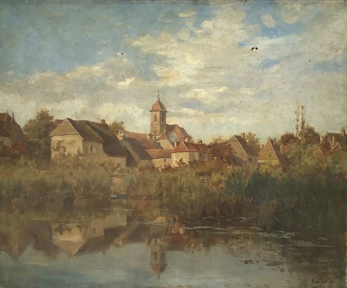 Painting By Léon Boudot (1851-1930). Franche-comte.-photo-2