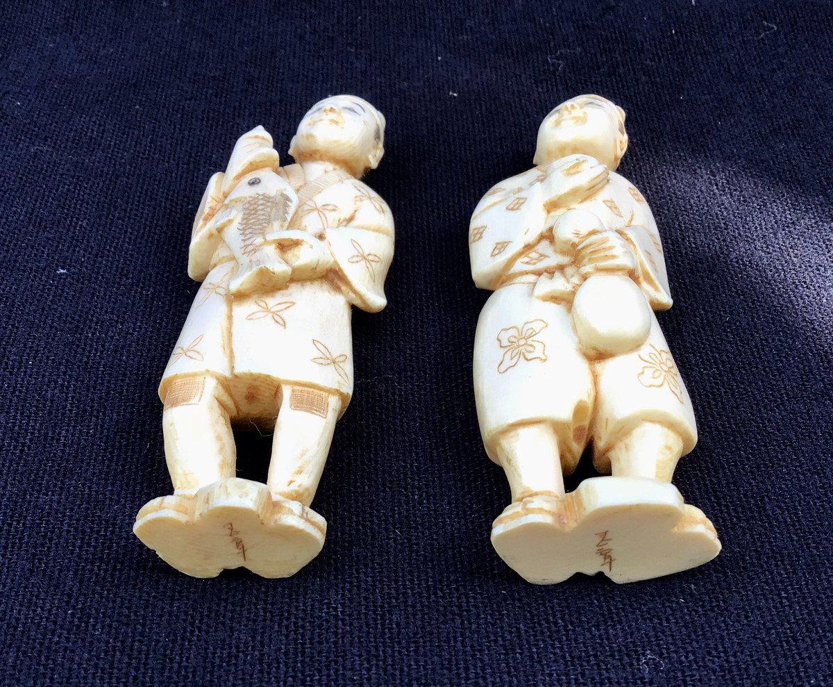 Okimono (2 Pieces) In Ivory-japan Meiji Period (1868-1912)-photo-4