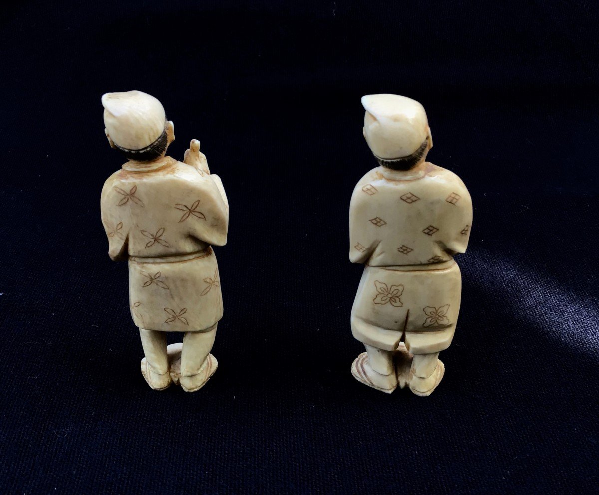 Okimono (2 Pieces) In Ivory-japan Meiji Period (1868-1912)-photo-1