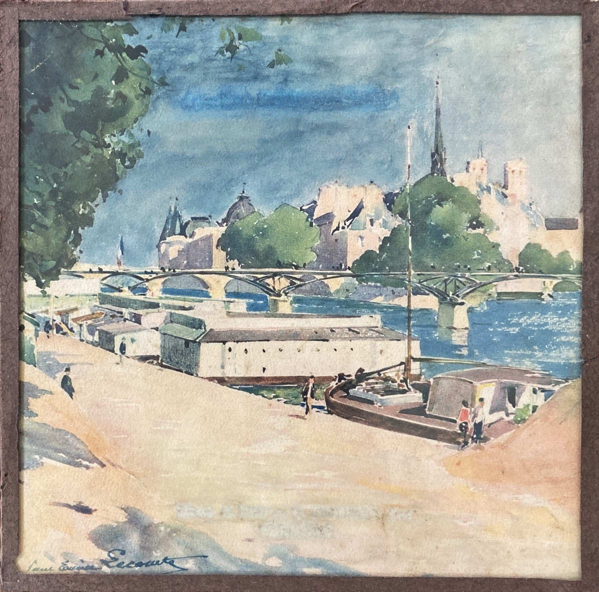 Paul émile Lecomte (1877-1950). Aquarelle Vue Des Quais De Paris 