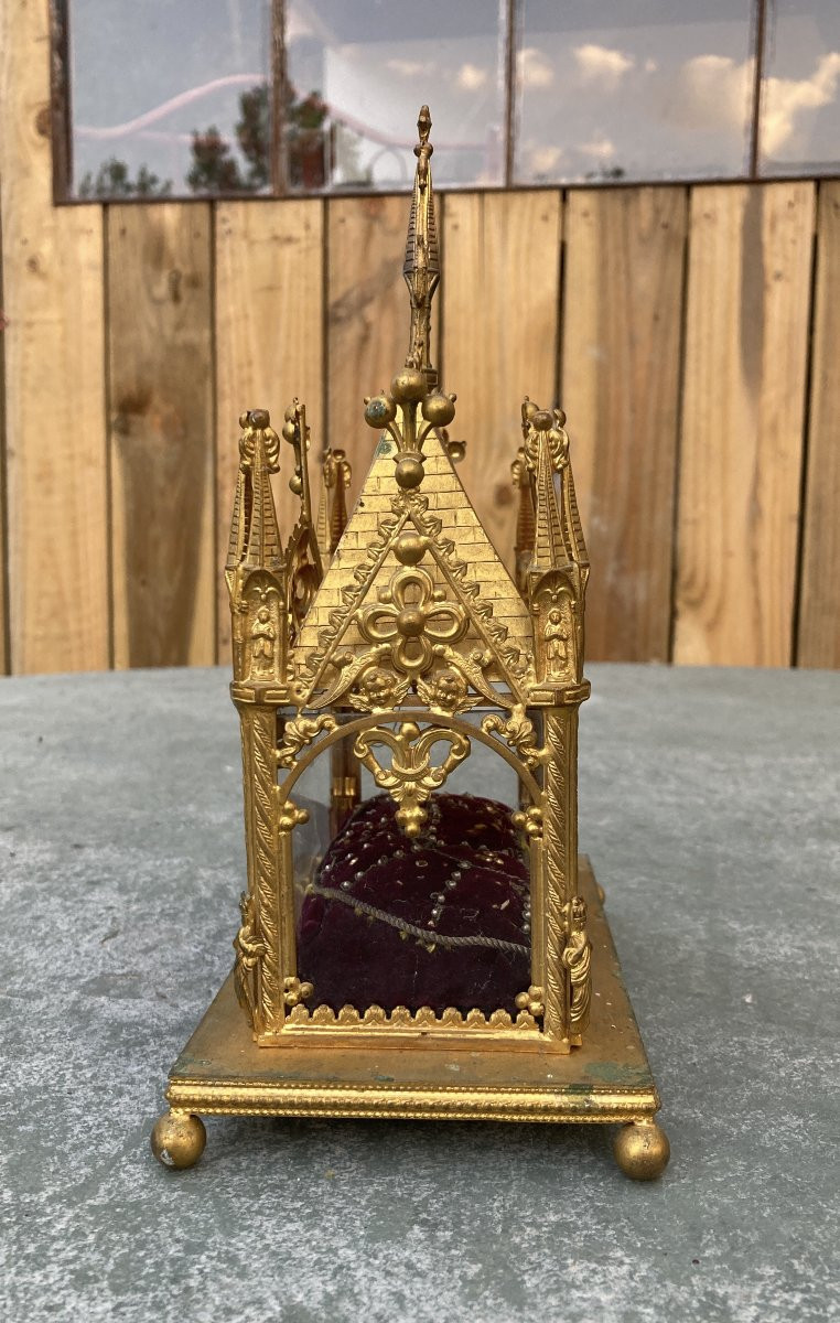 Reliquary Shrine In Gilded Brass-photo-4