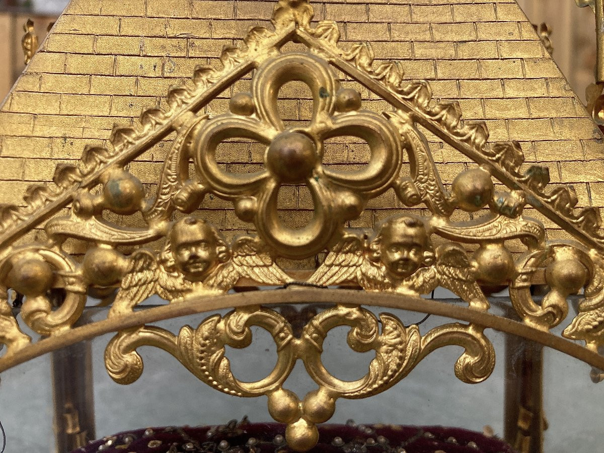 Reliquary Shrine In Gilded Brass-photo-3