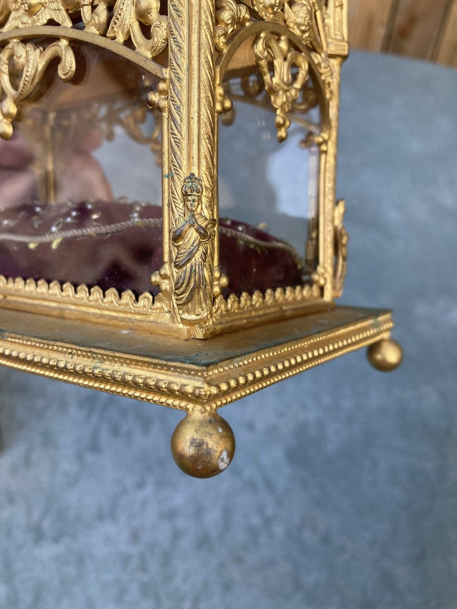 Reliquary Shrine In Gilded Brass-photo-7