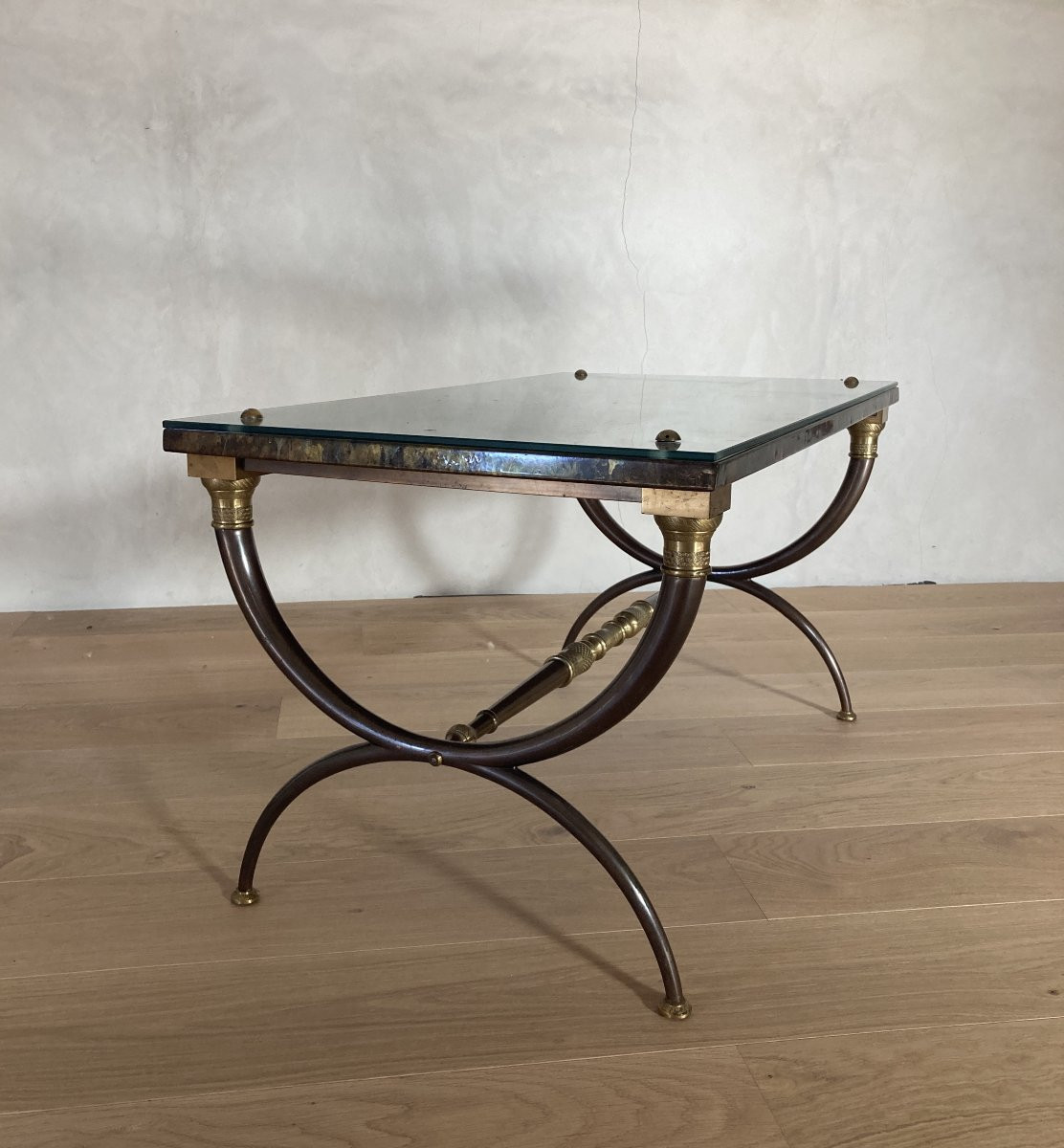 Neoclassical Style Metal And Bronze Coffee Table -photo-1