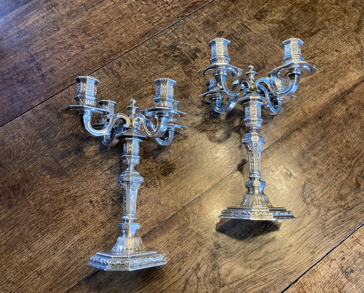 Christofle - Pair Of Dupérier Candelabra.-photo-4