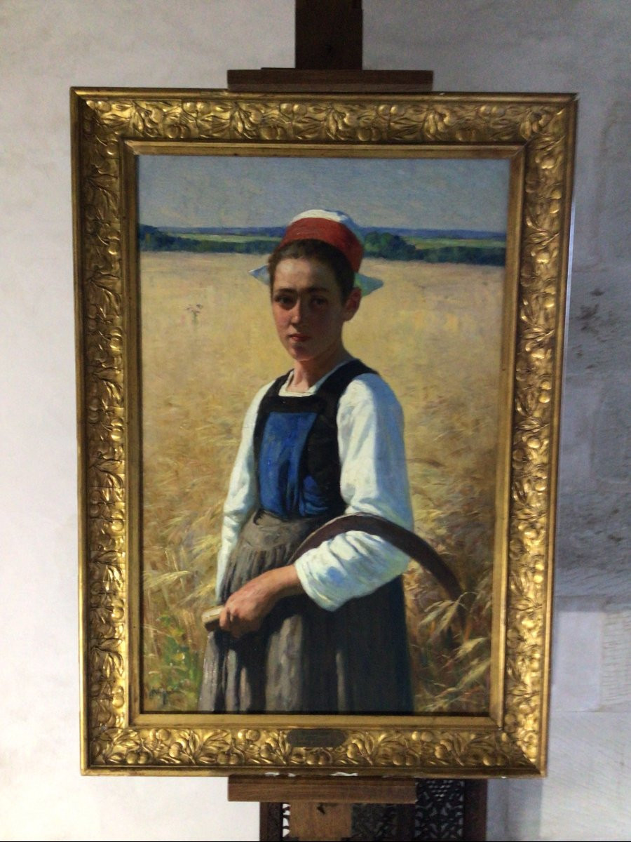 PEINTURE CHANTRON ALEXANDRE-JACQUES / JEUNE MOISSONNEUSE MOËLAN-SUR-MER.-photo-1