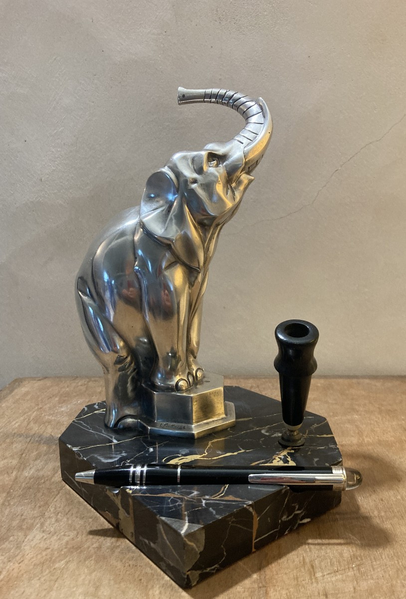 Louis Fontinelle - Éléphant de cirque bronze argenté porte-stylo-photo-4
