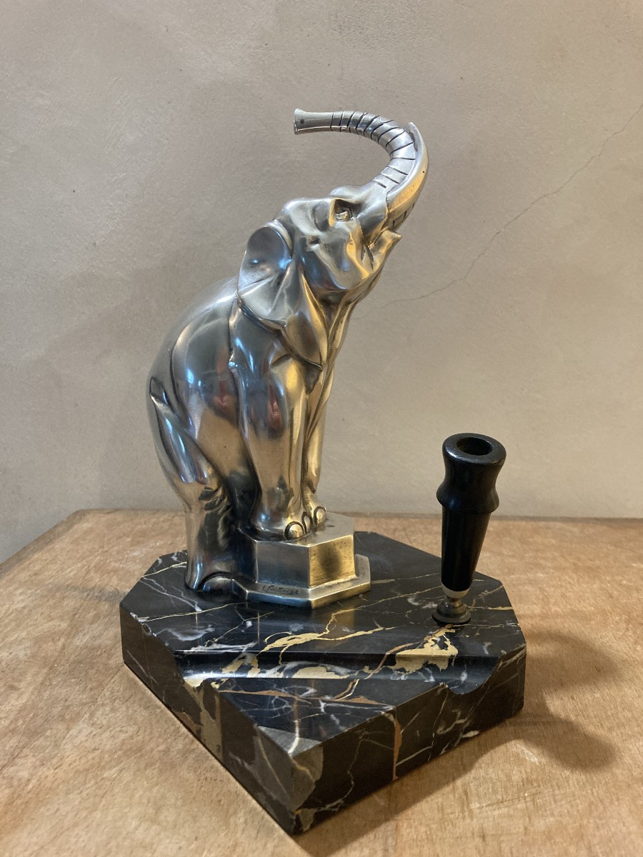 Louis Fontinelle - Éléphant de cirque bronze argenté porte-stylo