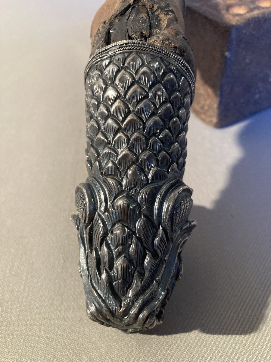 Pipe en racine de bambou et argent "Tête de Dragon" CHINE.-photo-1