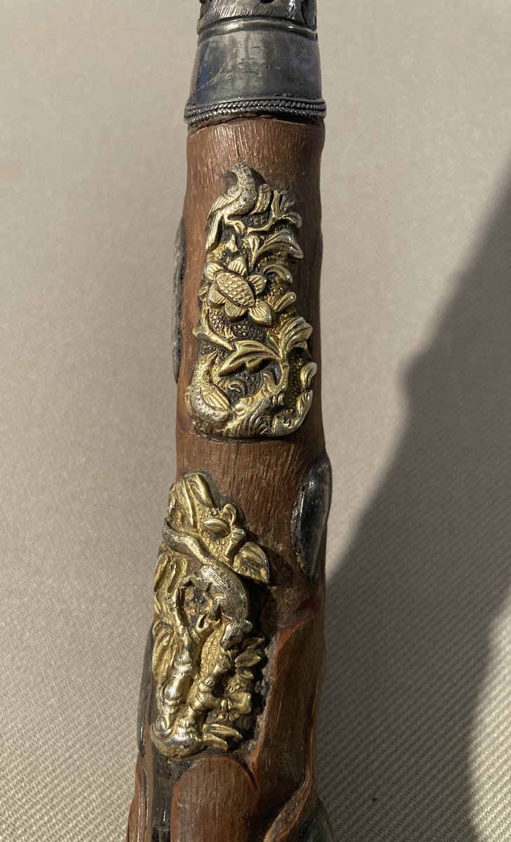 Pipe en racine de bambou et argent "Tête de Dragon" CHINE.-photo-6